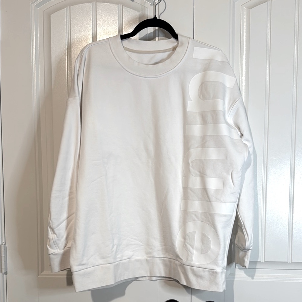 Lululemon Perfectly Oversized Crew Logo White Crewneck Sweater 12